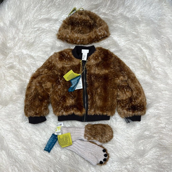 H&M Unicef Kids Faux Fur Jacket, Hat & Glove Set Size 2y-4y - Picture 1 of 8